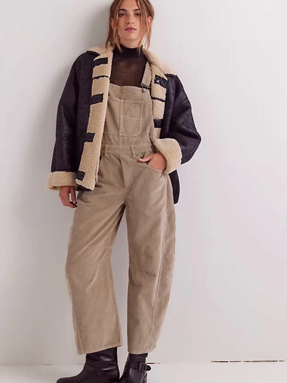 Free People Good Luck Barrel Cord Overalls, Size Large